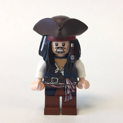 LEGO Minifigure-Captain Jack Sparrow with Tricorne and Blue Vest-Pirates of the Caribbean-POC024-Creative Brick Builders